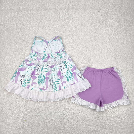 Baby Girls Mermaid Lace Ruffle Tunic Shorts Clothes Sets