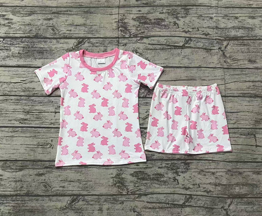 Baby Girls Easter Pink Rabbits Shirt Shorts Pajamas Clothes Sets