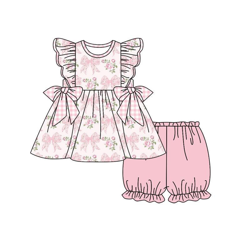 Baby Girls Pink Bows Flowers Tunic Elastic Shorts Clothes Sets Preorder
