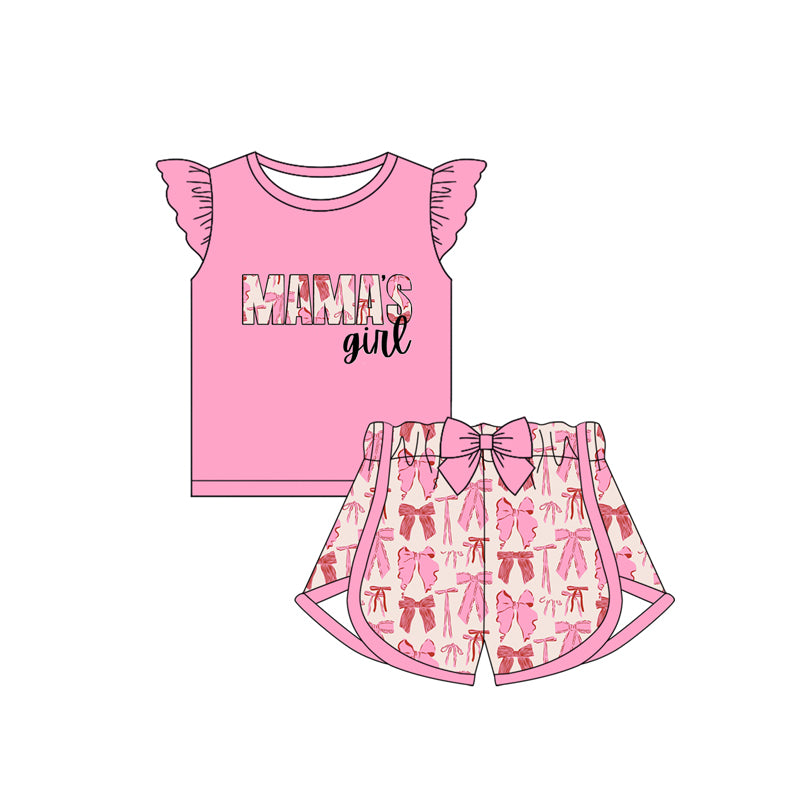Baby Girls Mama's Girl Bow Shirts Bow Shorts Clothes Sets Preorder