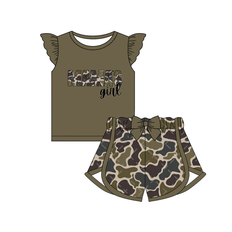 Baby Girls Mama's Girl Camo Shirts Bow Shorts Clothes Sets Preorder