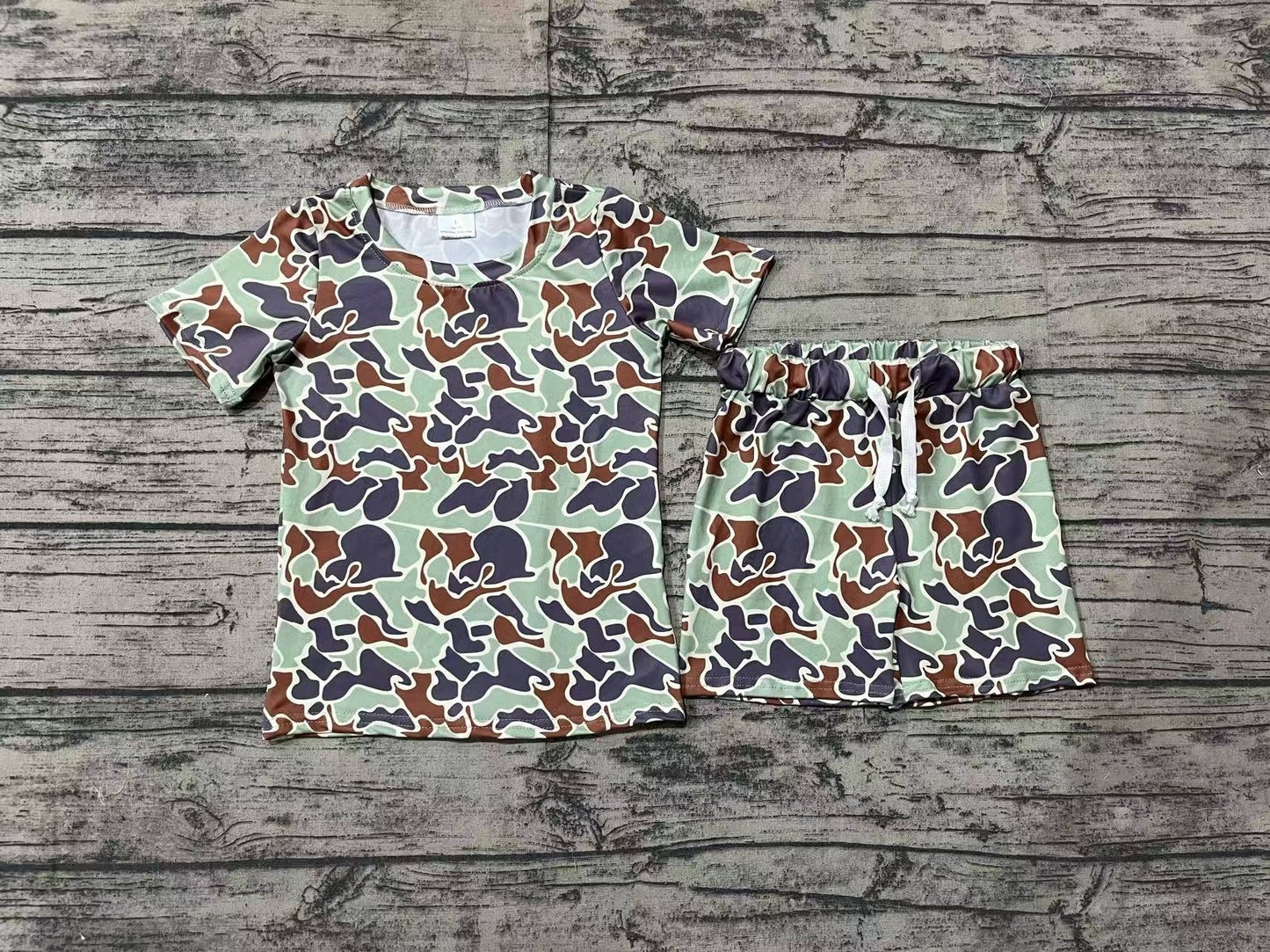 Baby Boys Green Camouflage Shirt Shorts Outfits Clothes Sets