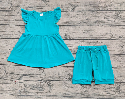 Baby Girls Blue Cotton Tunic Top Shorts Clothes Sets
