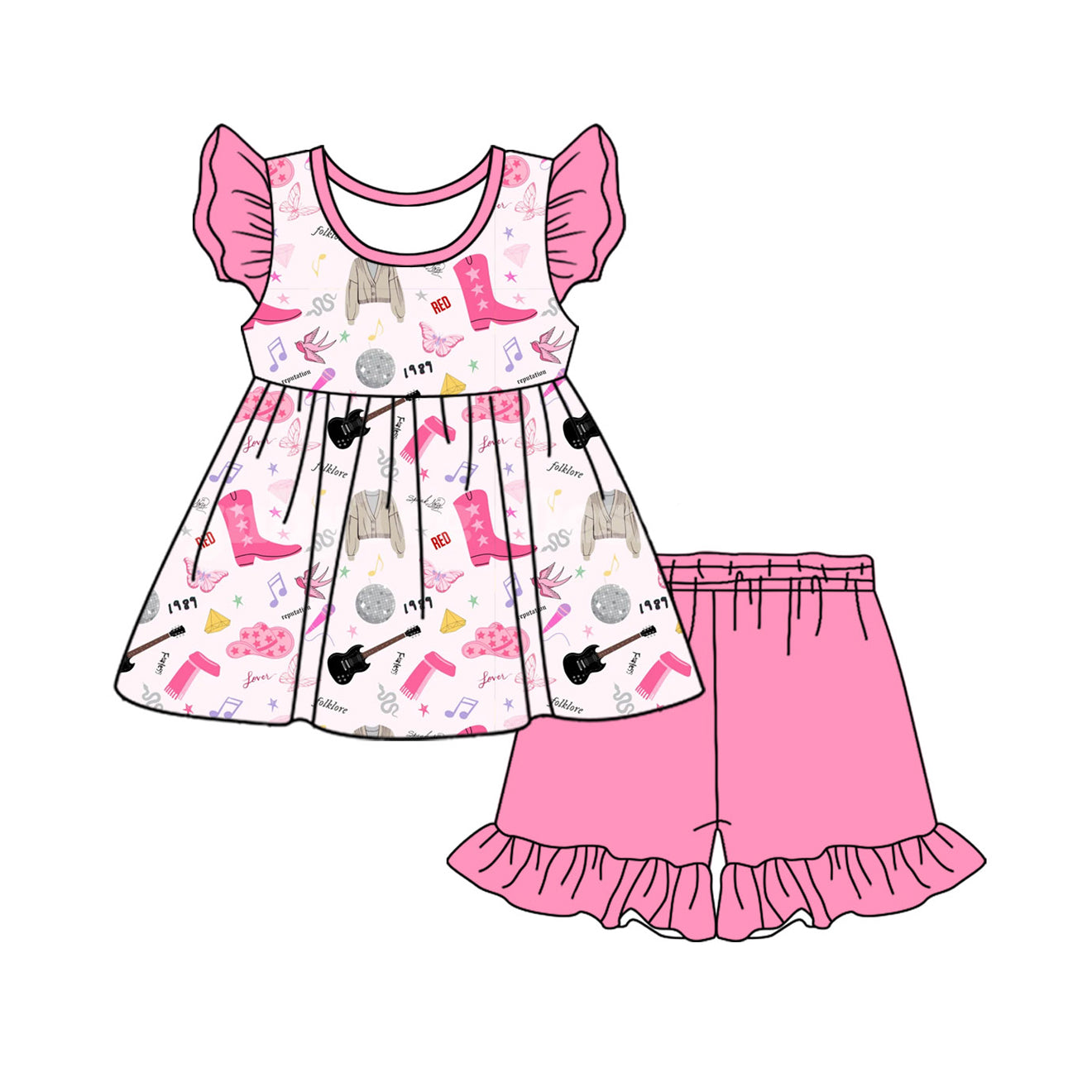 Baby Girls Boots Singer Tunic Top Ruffle Shorts Clothes Sets Preorder