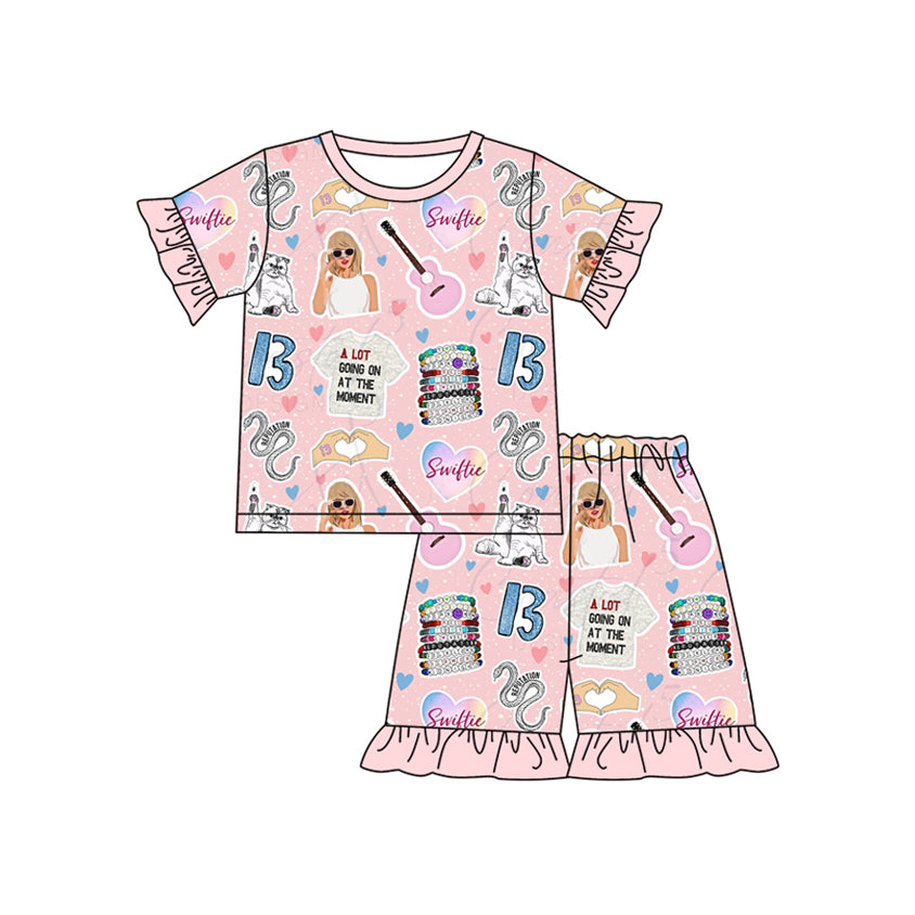 Baby Girls Pink Snake Singer Shirt Shorts Pajamas Clothes Sets Preorder