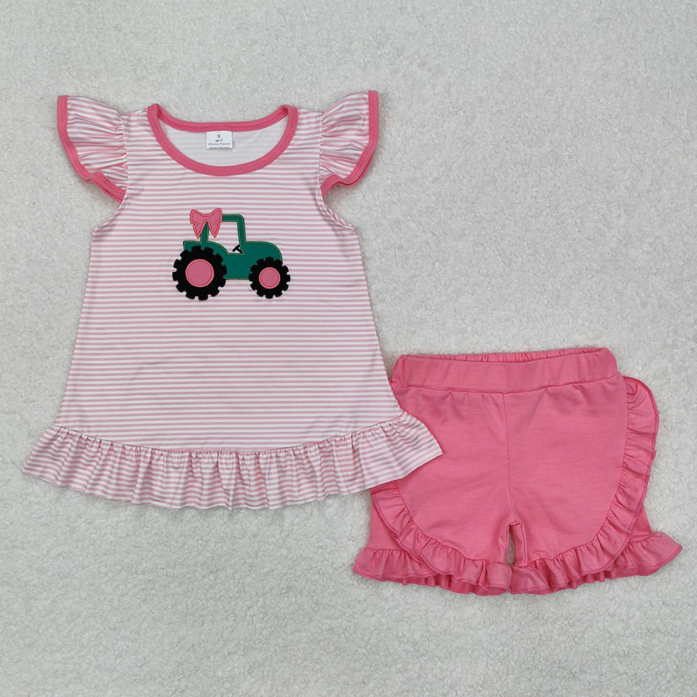 Baby Girls Pink Truck Bow Tunic Shorts Clothes Sets