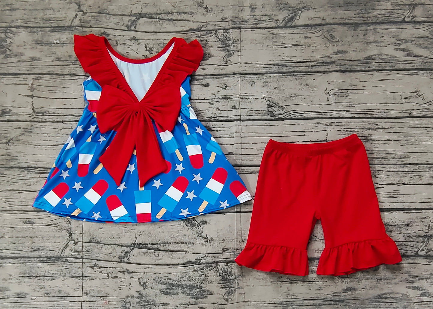 Baby Girls 4th Of July Popsicle Stars Tunic Ruffle Shorts Clothes Sets