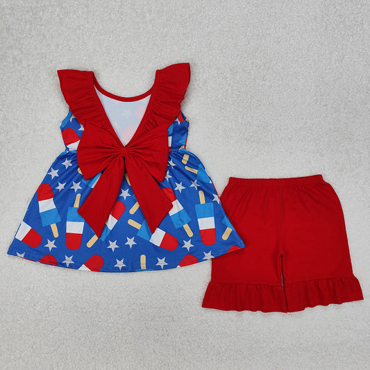 Baby Girls 4th Of July Popsicle Stars Tunic Ruffle Shorts Clothes Sets