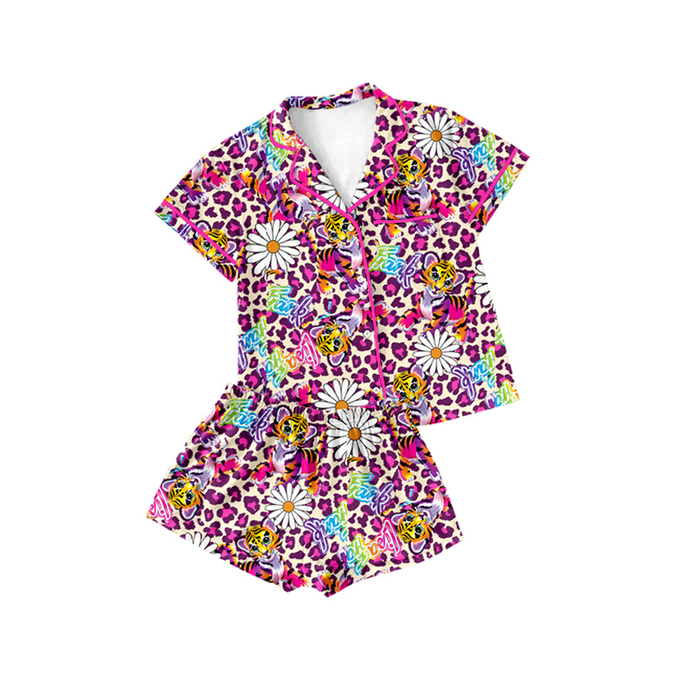 Baby Girls Leopard Tiger Buttons Shirts Shorts Pajamas Clothes Sets Preorder