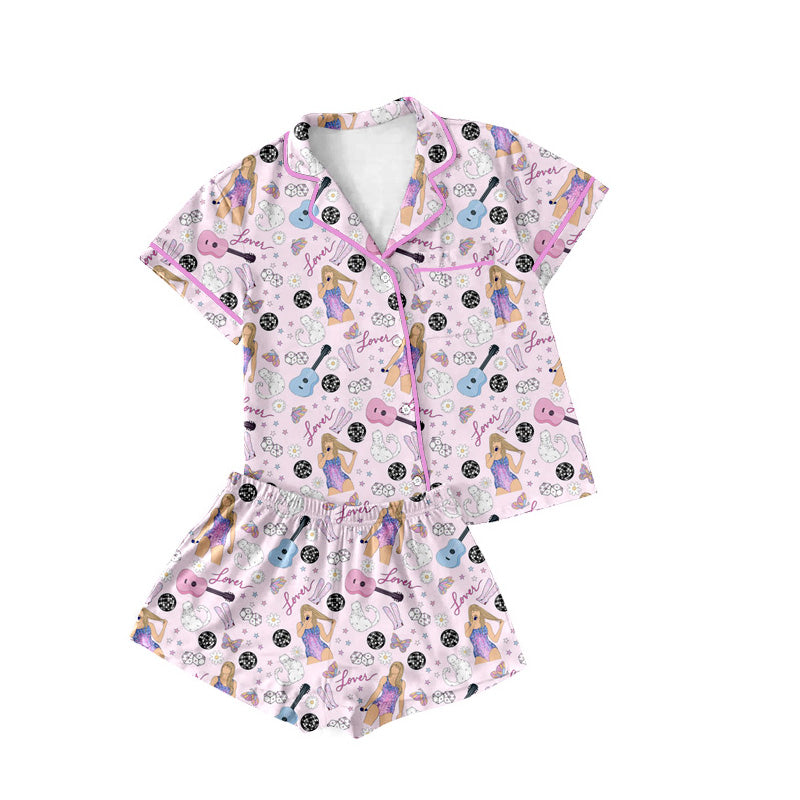 Adult Women Pink Singer Lover Buttons Tops Shorts Pajamas Preorder