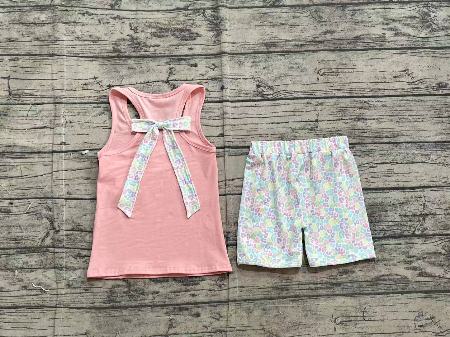 Baby Girls Pink Pocket Bow Vest Ruffle Leopard Shorts Clothes Sets