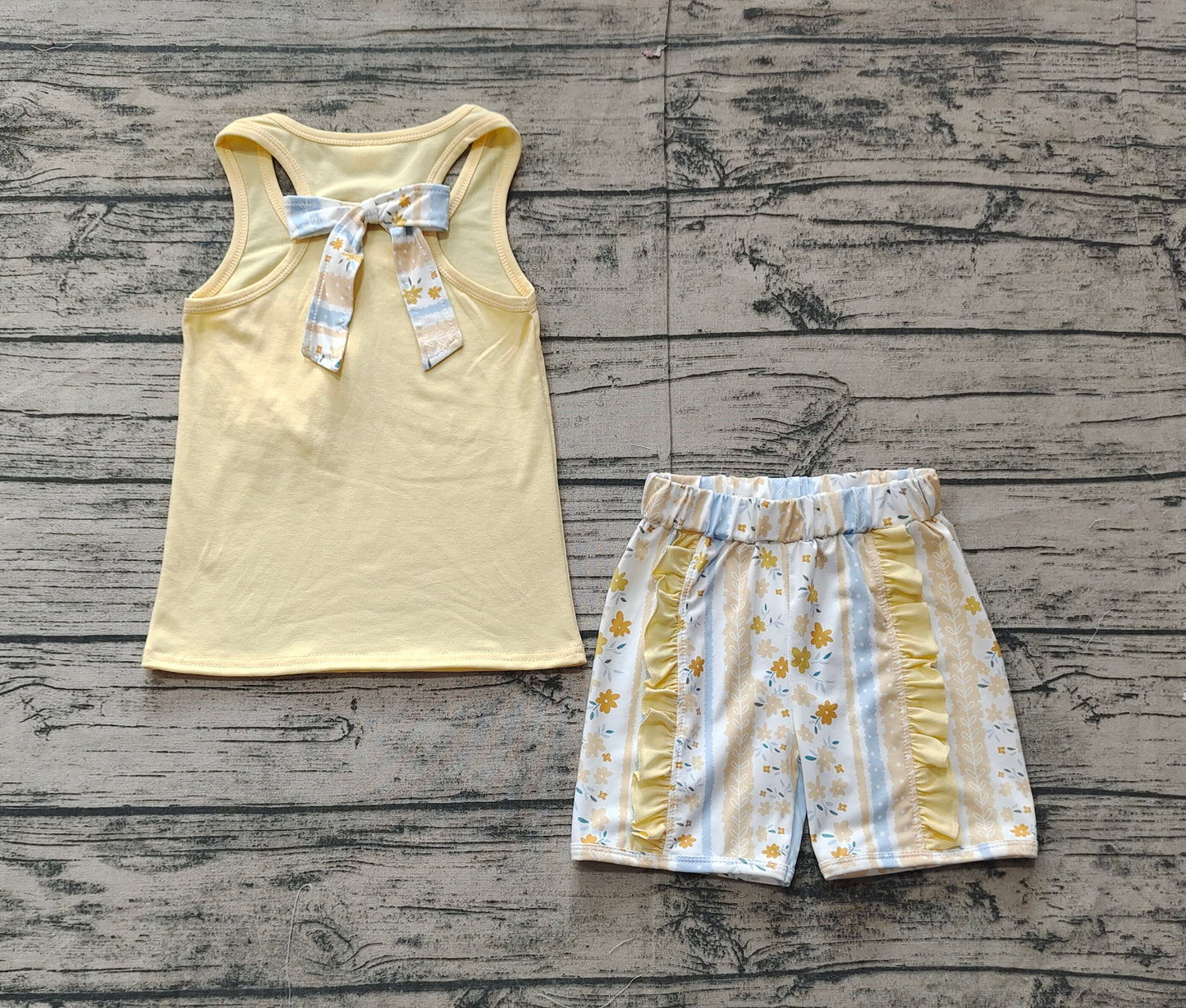 Baby Girls Yellow Vest Shirt Flowers Shorts Clothes Sets
