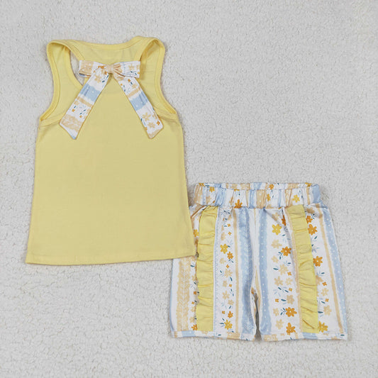 Baby Girls Yellow Vest Shirt Flowers Shorts Clothes Sets