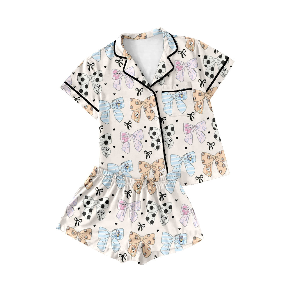 Adult Women Bows Dogs Buttons Tops Shorts Pajamas Preorder