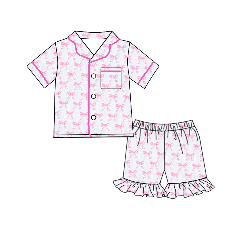 Adult Women Pink Bows Buttons Tops Shorts Pajamas Preorder