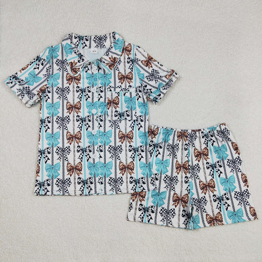 Mommy and Me Family Baby Girls Women Western Bows Buttons Shirts Shorts Pajamas