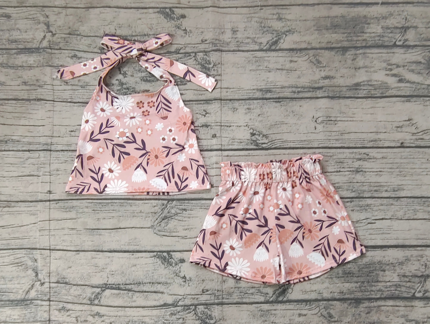 Baby Girls Floral Halter Top Elastic Shorts Clothes Sets