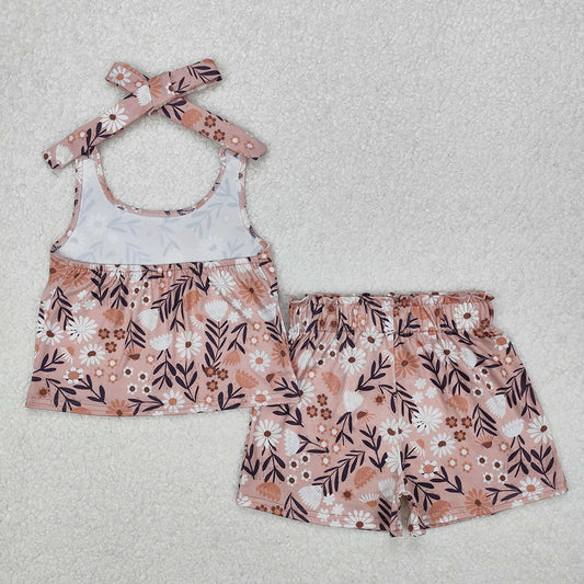 Baby Girls Floral Halter Top Elastic Shorts Clothes Sets