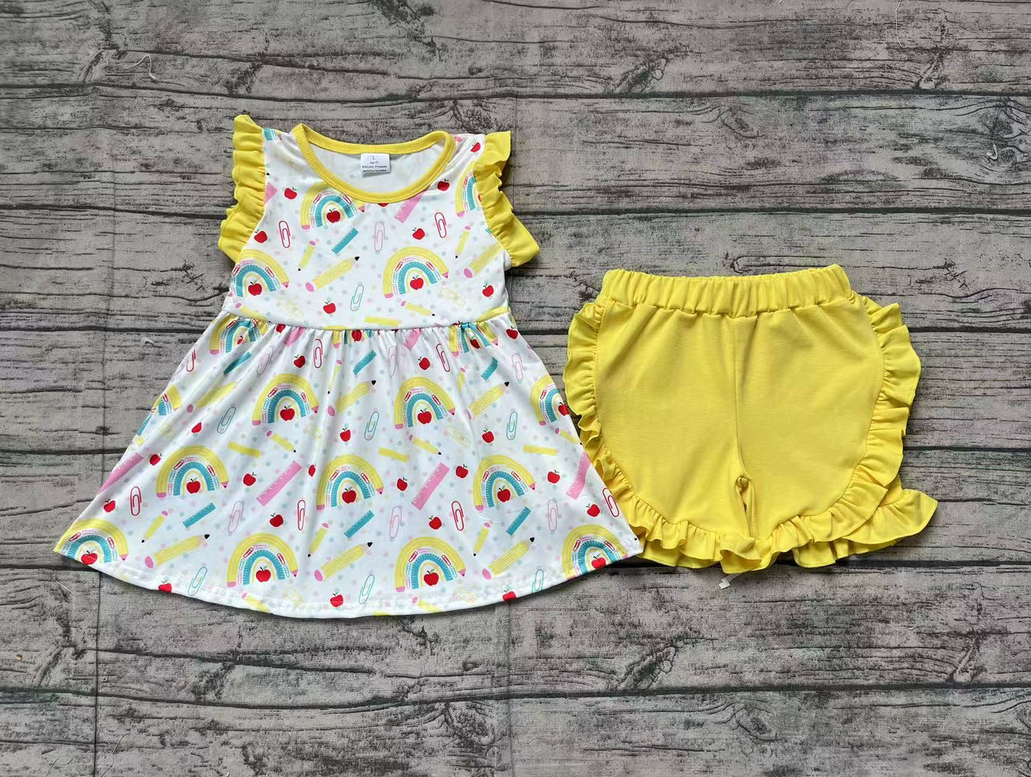 Baby Girls Rainbow Back To School Tunic Ruffle Shorts Clothes Sets