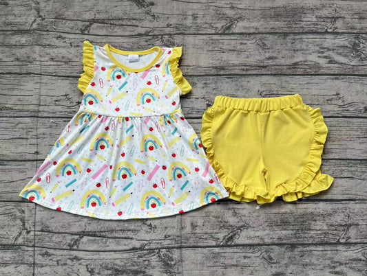 Baby Girls Rainbow Back To School Tunic Ruffle Shorts Clothes Sets