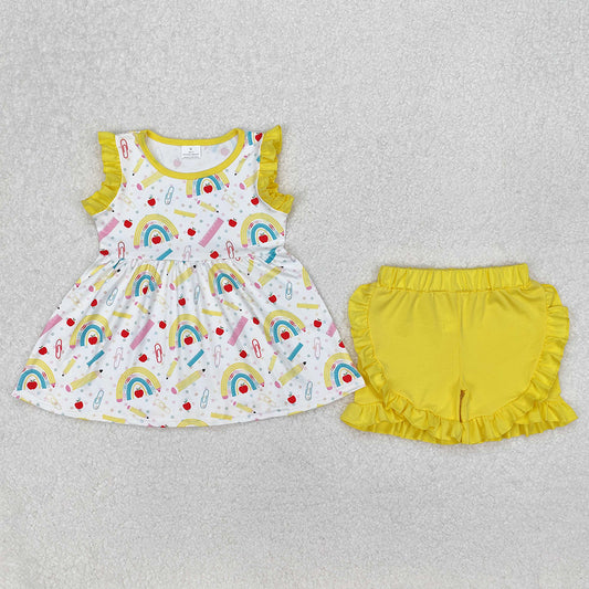 Sibling Baby Girls Rainbow Back To School Dresses Outfits Sets