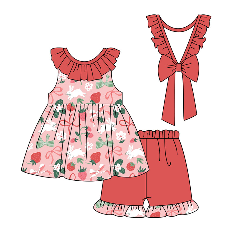 Baby Girls Strawberry Bows Tunic Ruffle Shorts Clothes Sets Preorder
