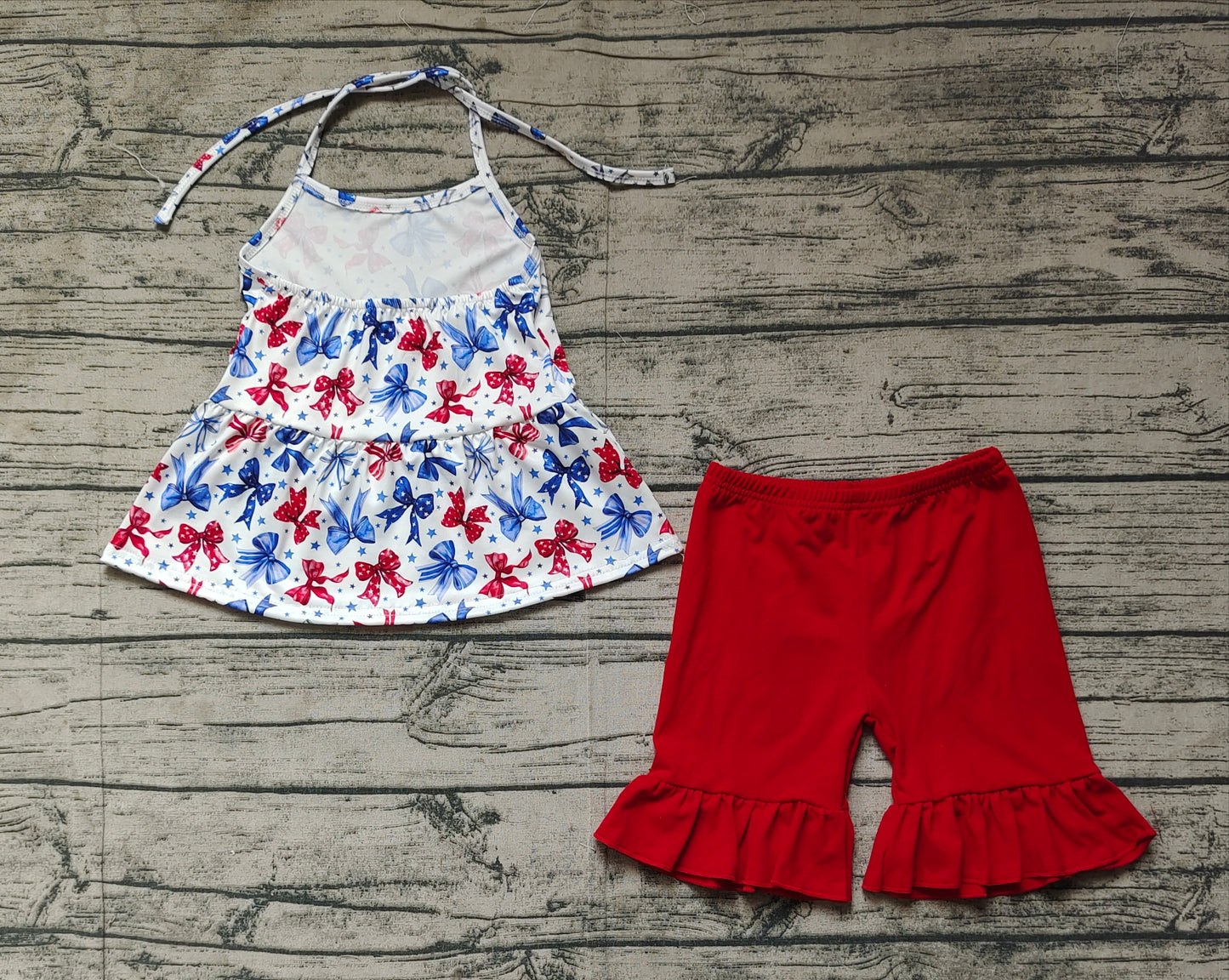 Baby Girls 4th of July Bows Halter Tunic Shorts Clothes Sets