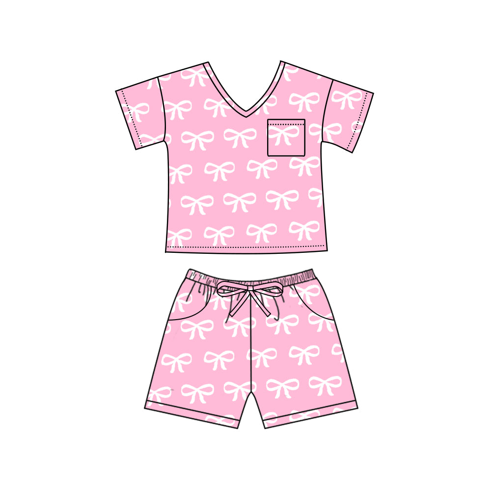 Adult Women Pink Bows V-Neck Tops Shorts Pajamas Preorder