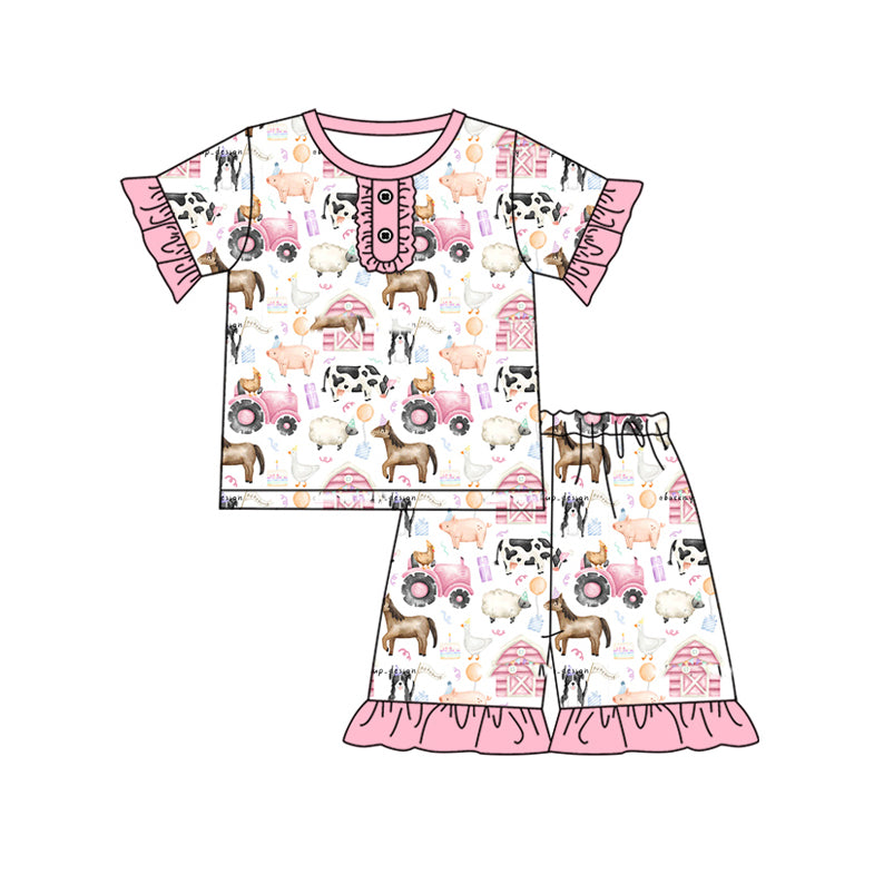 Baby Girls Farm Animals Shirt Shorts Pajamas Clothes Sets Preorder