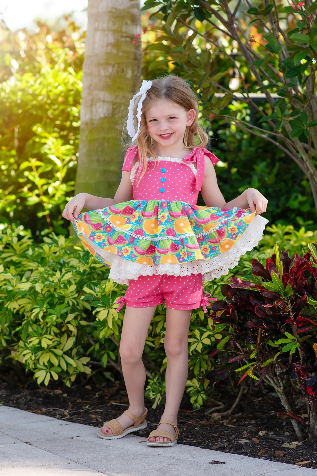 Baby Girls Fruit Strap Tunic Bows Shorts Clothes Sets Preorder