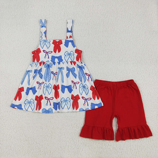 Baby Girls 4th of July Big Bows Tunic Shorts Clothes Sets