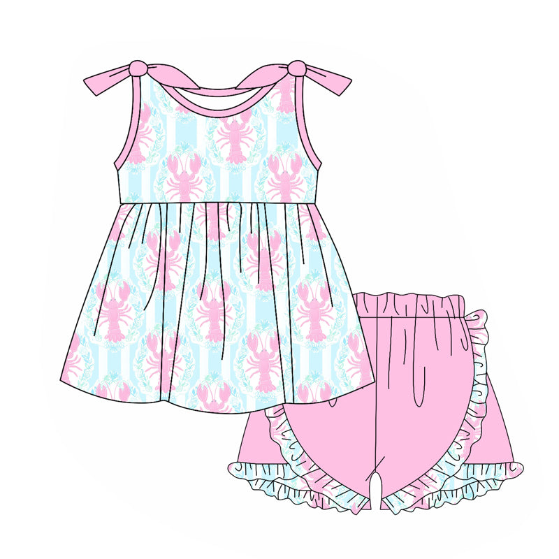Baby Girls Pink Crawfish Tunic Ruffle Shorts Clothes Sets Preorder