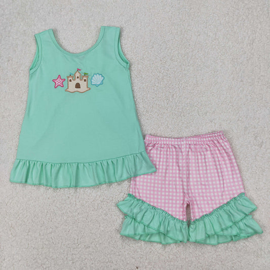 Sibling Embroidery Baby Girls Castle Star Summer Outfits Sets