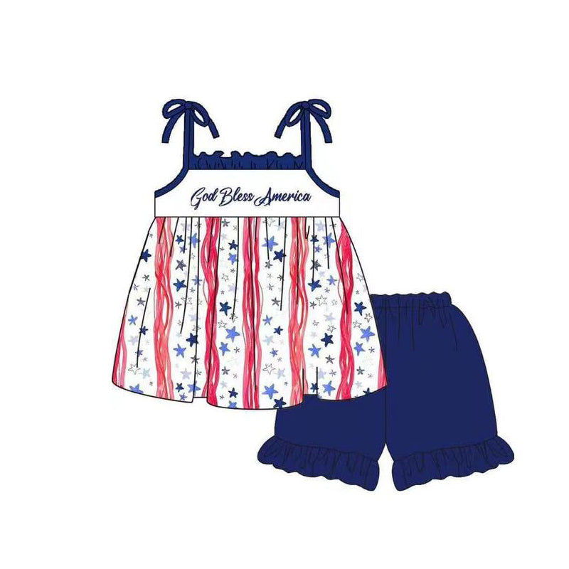 Baby Girls God Bless America Tunic 4th Of July Shorts Sets Preorder