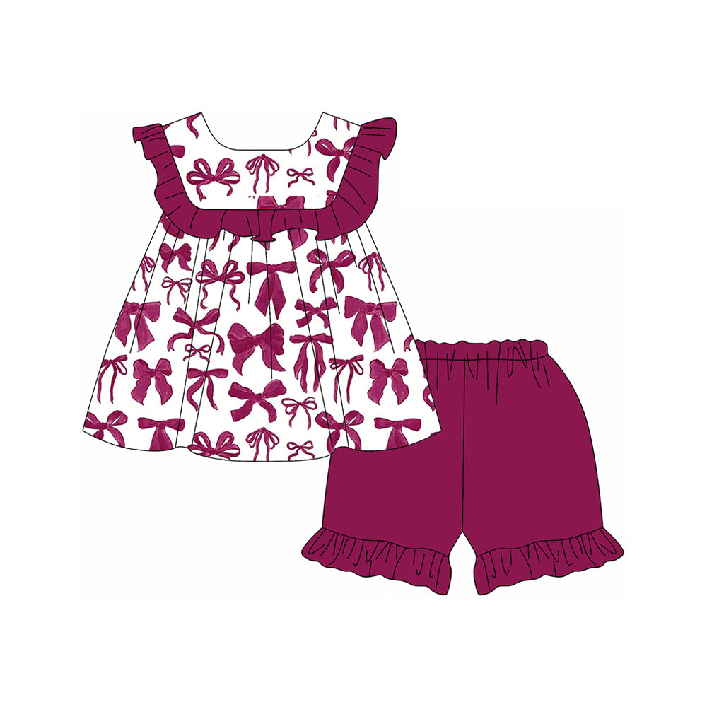 Baby Girls Wine Bows Tunic Ruffle Shorts Sets Preorder