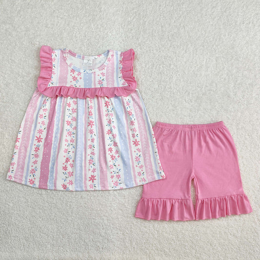 Sibling Baby Girls Pink Flowers Dresses Outfits Sets