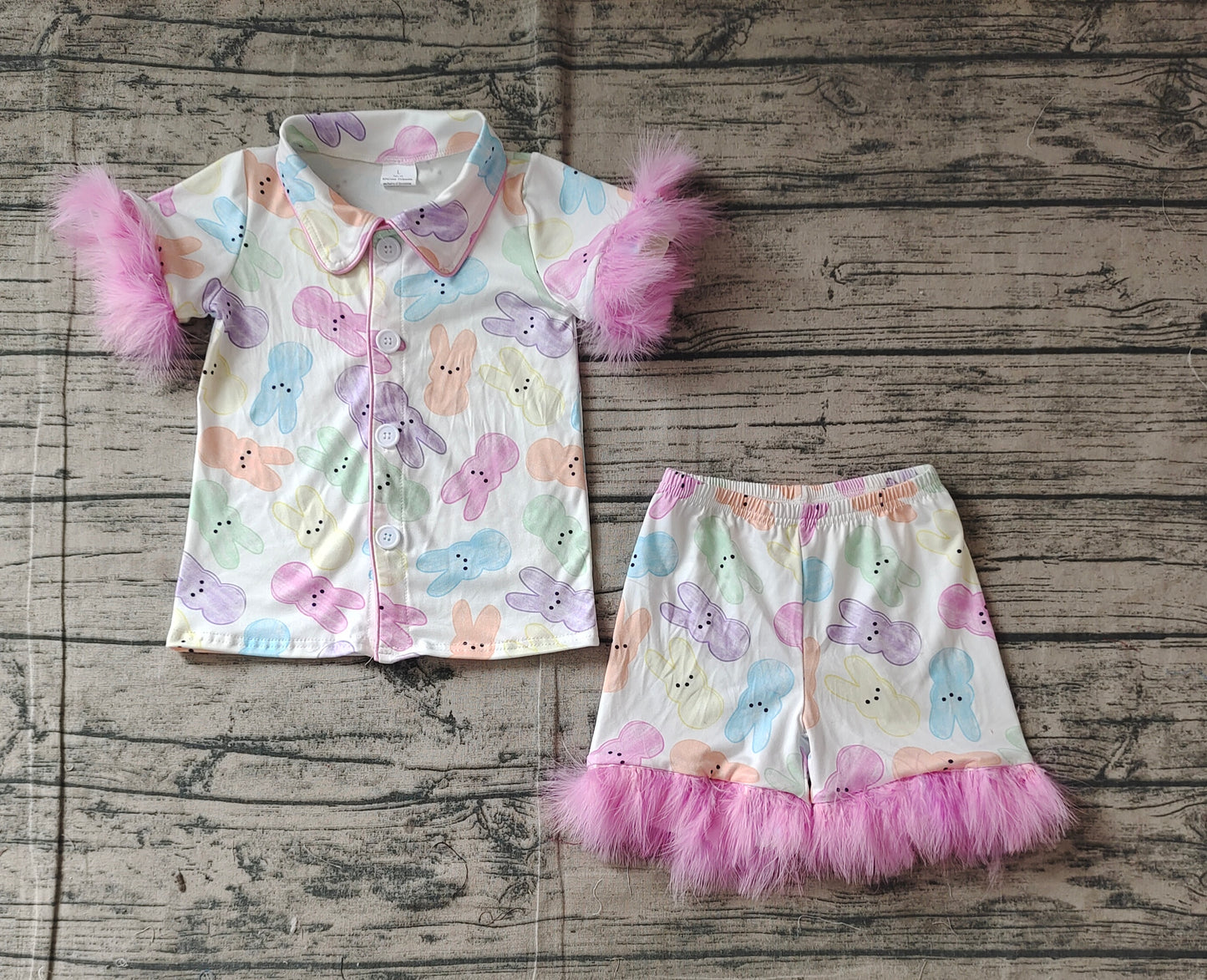 Baby Girls Easter Rabbits Fur Shirt Shorts Pajamas Clothes Sets