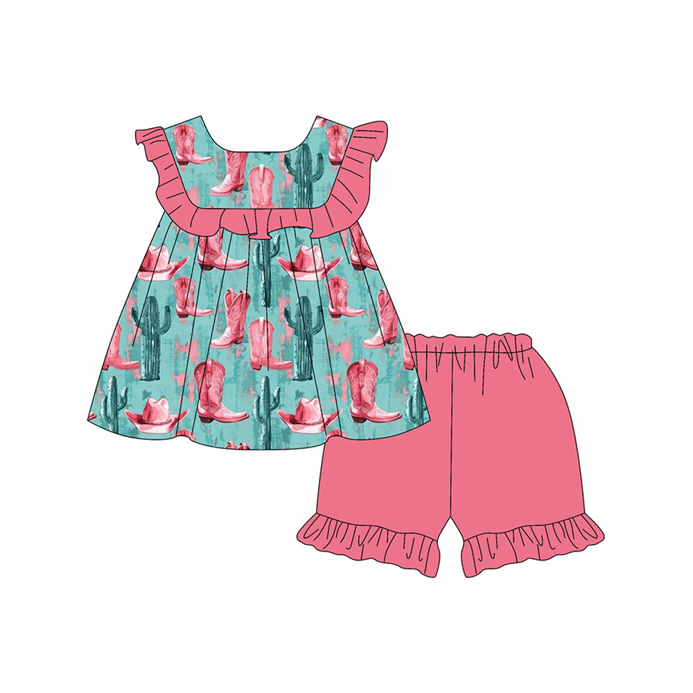 Baby Girls Western Boots Cactus Tunic Ruffle Shorts Sets Preorder