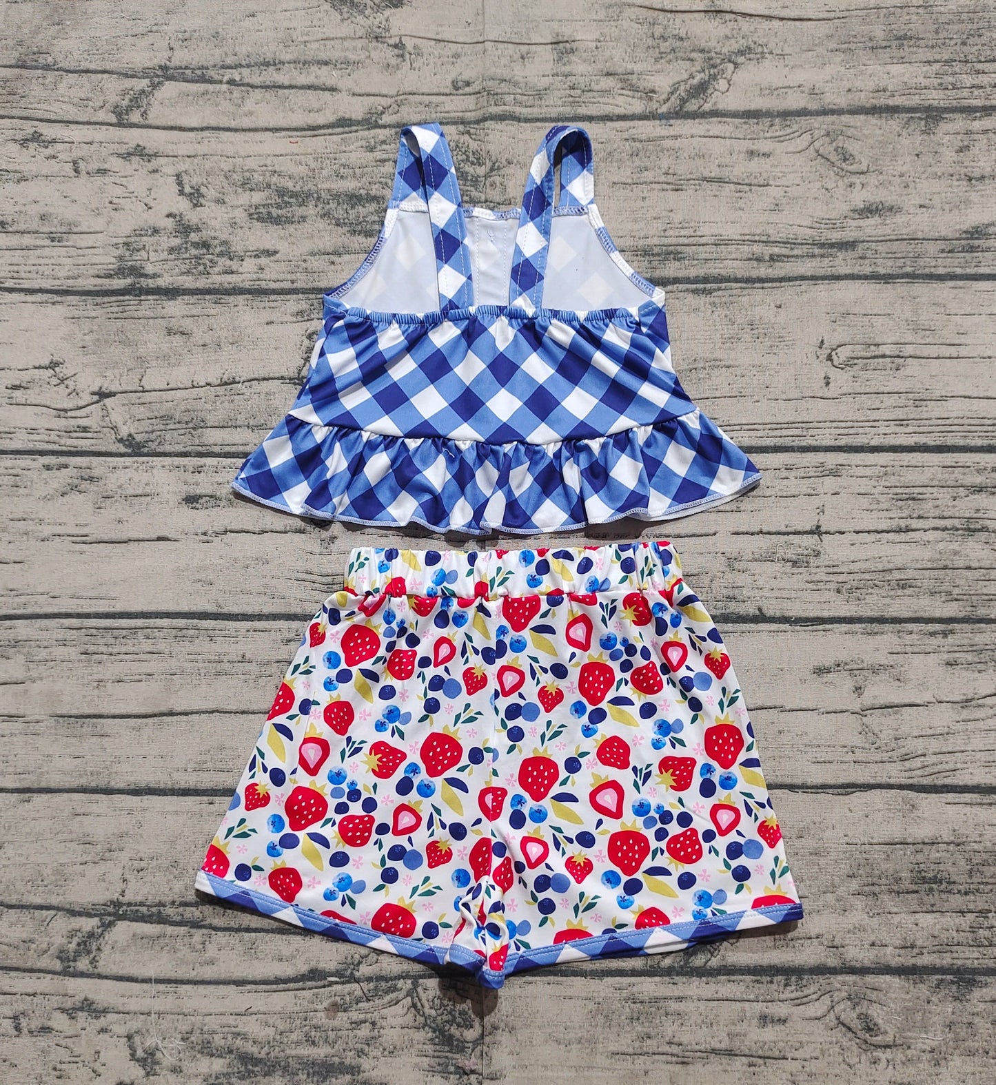 Baby Girls Checkered Straps Tunic Fruits Shorts Sets