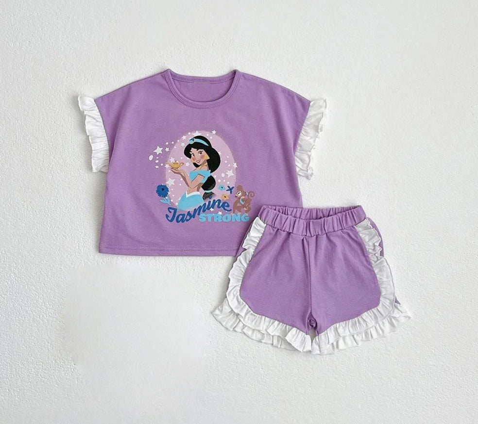 Baby Girls Purple Princess Shirt Ruffle Shorts Clothes Sets Preorder