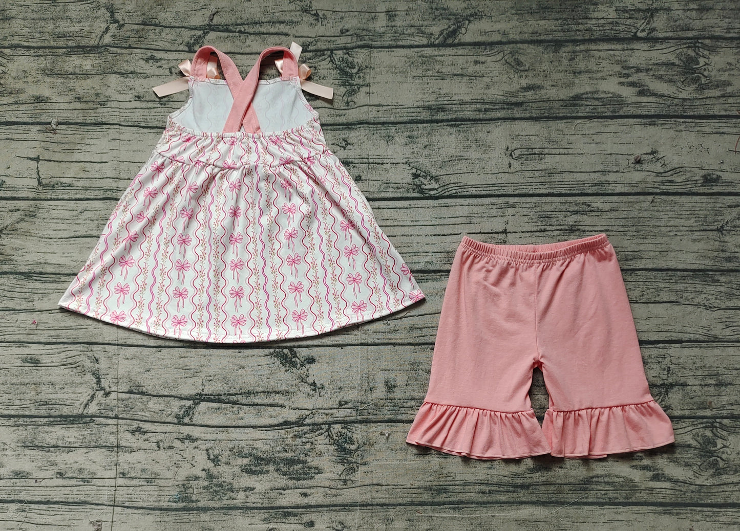 Baby Girls Pink Flowers Bows Tunic Top Ruffle Shorts Clothes Sets