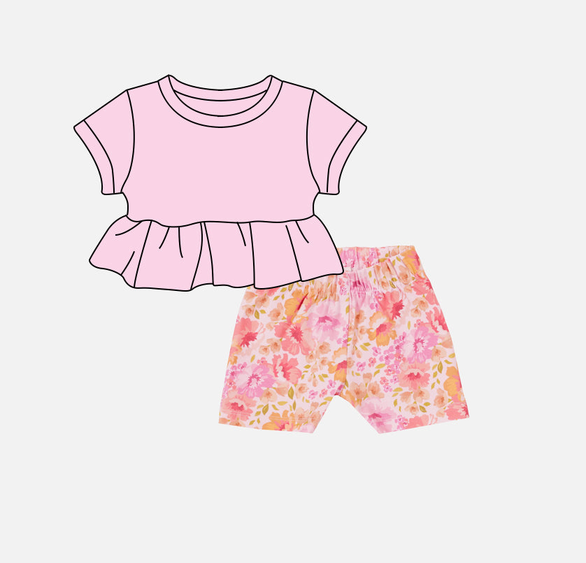 Baby Girls Pink Cotton Tunic Top Flowers Shorts Clothes Sets Preorder