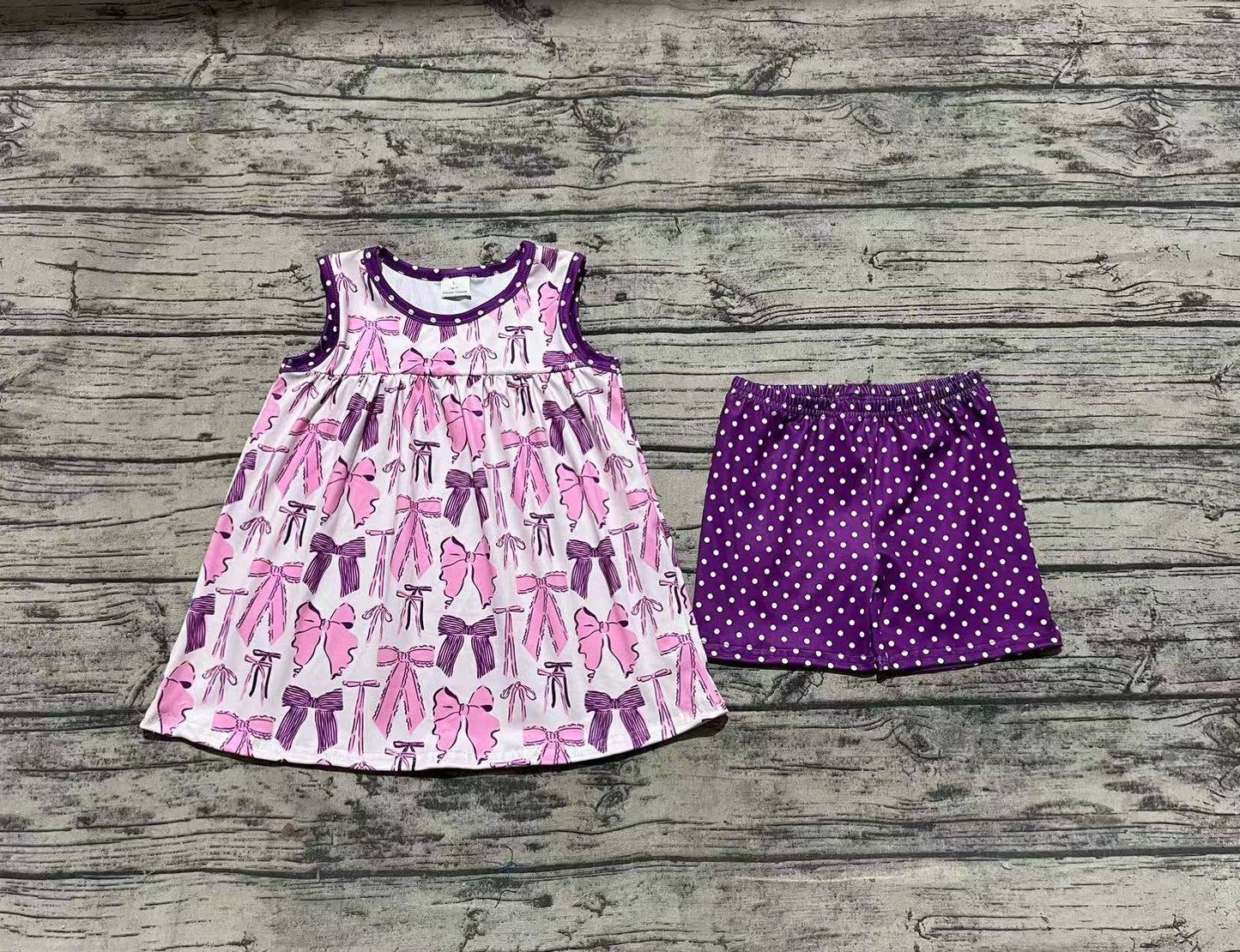Baby Girls Purple Bows Tunic Top Dots Shorts Clothes Sets