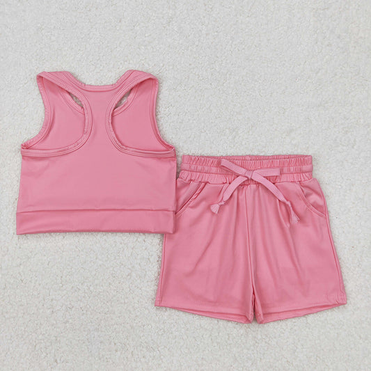 Baby Girls Pink Vest Top Yoga Sports Shorts Clothes Sets