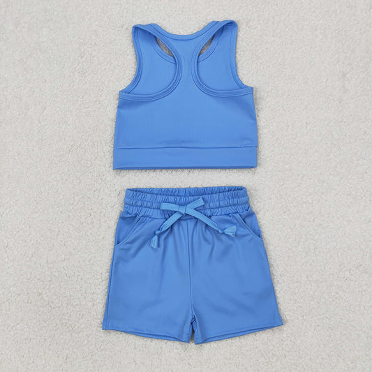 Baby Girls Blue Vest Top Yoga Sports Shorts Clothes Sets