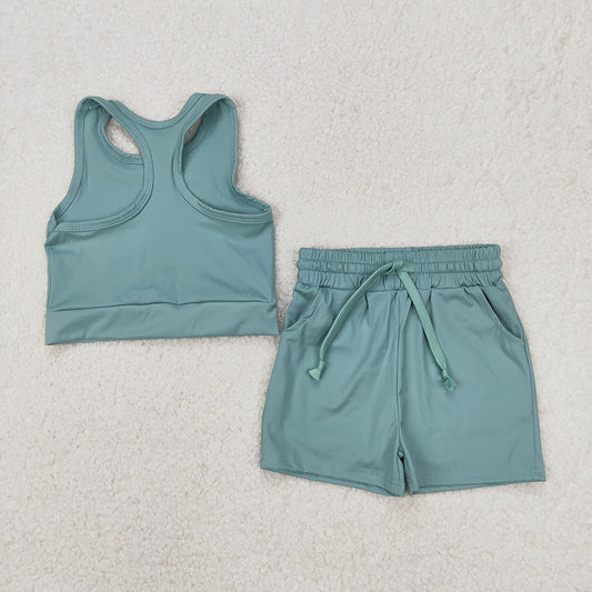 Baby Girls Green Vest Top Yoga Sports Shorts Clothes Sets