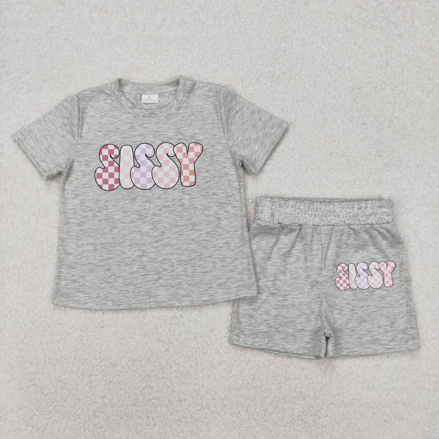 USA Shop Baby Girls Grey Short Sleeve Vinyl Sissy Top Short Slouchy Clothes Set