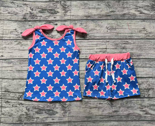 Baby Girls 4th Of July Stars Bow Shirt Shorts Clothes Sets