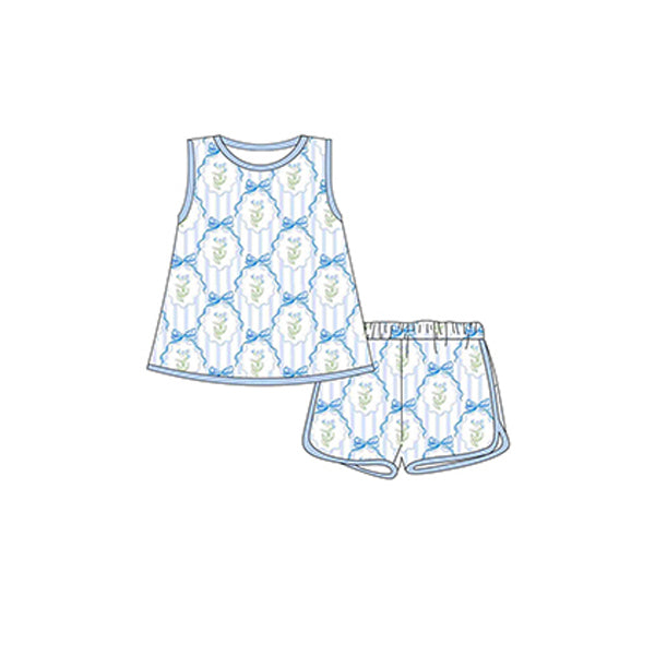 Baby Girls Blue Bows Flowers Top Shorts Clothes Sets Preorder