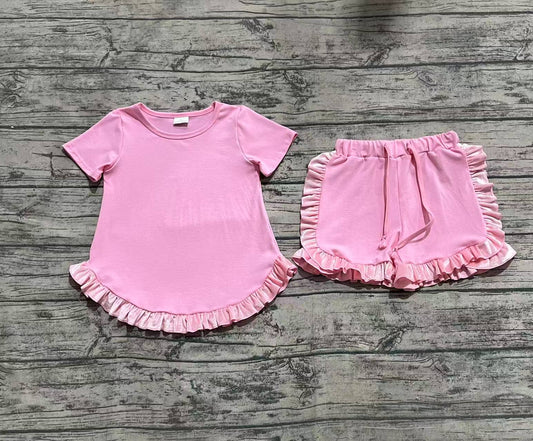 Baby Girls Pink Cotton Top Ruffle Shorts Clothes Sets